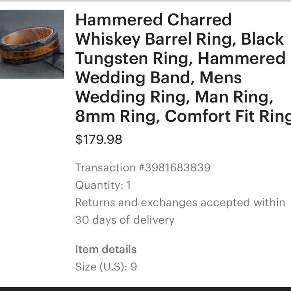 Men’s wedding Band— Hamered whiskey Barrel